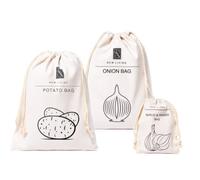 Confezione da 3 sacchetti per patate, aglio e cipolla | Materiale misto lino e cotone | Sacca alimentare ecologica | Borsa per alimenti | 30 x 40 cm