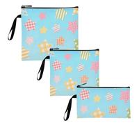 Confezione da 3 sacchetti riutilizzabili per panini e snack, con stelle colorate a scacchi, portatili, per picnic, lavoro, viaggi, ufficio