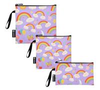 Confezione da 3 sacchetti riutilizzabili per snack per bambini con simpatici fiori arcobaleno in stile cartone animato, multiuso, borsa per snack di emergenza per il trucco per amici del campeggio e