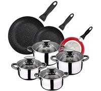 Confezione da 3 sgabelli San Ignatio Ø16 cm Ø20 cm Ø24 cm + batteria da cucina da 8 pz in acciaio inossidabile