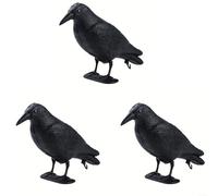 Confezione da 3 spaventapasseri realistici per uccelli di corvo, esca in plastica per il controllo dei piccioni, deterrente resistente alle intemperie, da giardino, balcone, con paletti, nero, 35 cm