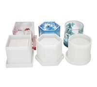 Confezione da 3 stampi grandi fai da te per vasi di fiori, esagoni, cubi e cilindri in resina, 3 stampi in silicone per sottobicchieri, rotondi, quadrati, esagoni, quadrati, in silicone, per vasi di