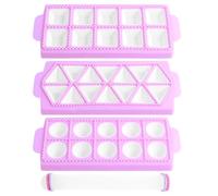 Confezione da 3 stampi per ravioli con 1 mattarello, 10 griglie rotonde 10 griglie quadrate 14 griglie triangolari per ravioli fatti in casa, stampi per ravioli fatti in casa, in plastica, per ravioli
