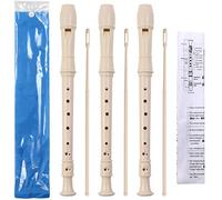 Confezione da 3 strumenti per registratore soprano discantante a 8 fori per bambini con asta di pulizia e istruzioni in stile tedesco (bianco avorio)