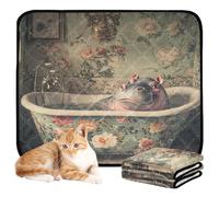 Confezione da 3 tappetini assorbenti per cani, riutilizzabili, tappetini antiscivolo per auto e aereo, 50,8 x 61 cm, vasca da bagno vintage ippopotamo