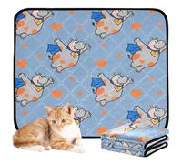 Confezione da 3 tappetini lavabili antiscivolo per cani da spiaggia, 50,8 x 61 cm, ippopotamo, divertente animale volante cuore arancione blu