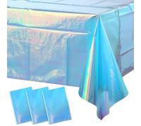 Confezione da 3 tovaglie in plastica blu iridescente, blu lucido, usa e getta, rettangolari, in lamina olografica, decorazioni per feste, per compleanni, matrimoni, Natale, 101 x 274 cm