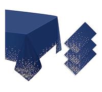 Confezione da 3 tovaglie natalizie a pois, 137 x 274 cm, blu e oro, tovaglie rettangolari usa e getta impermeabili per feste, picnic, decorazioni di compleanno