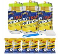 Confezione da 3 trappole riutilizzabili per esterni, barattolo cattura mosche con 6 ricariche naturali per esche mosche, insetti e insetti, da appendere all'aperto, per fienili, stalla e patio