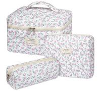 Confezione da 3 trousse per il trucco floreale, grande borsa per il trucco trapuntata in cotone, graziosa trousse estetica a forma di civetta floreale, borsa per cosmetici da donna, borsa organizer da