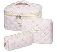 Confezione da 3 trousse per il trucco floreale, grande borsa per il trucco trapuntata in cotone, graziosa trousse estetica a forma di civetta floreale, borsa per cosmetici da donna, borsa organizer da