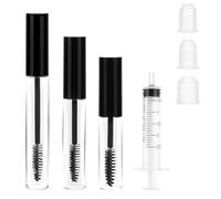 Confezione da 3 Tubetti di Mascara Vuoti Con Parete per Sopracciglia, 5 ml, 8 ml, 12 ml - Kit Con Pipetta e Fermi per Fai Da Te o Olio per Ciglia (Nero)