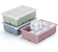 Confezione da 3 vassoi grandi per cubetti di ghiaccio con coperchio, a prova di perdite, impilabili, in silicone, per cocktail, whisky