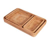 Confezione da 3 vassoi rettangolari in rattan intrecciato naturale, per cucina, bagno, tavolino da caffè, vassoio portaoggetti in rattan