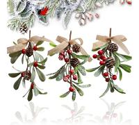 Confezione Da 3 Vischio Natalizio Artificiale, Vischio Artificiale Per Feste Di Natale, Vischio Artificiale Con Bacche, Utilizzare Per Decorazioni Natalizie Fai-Da-Te, Creare Un'Atmosfera Festosa.