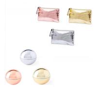 Confezione da 30 balsami per labbra e 30 borsellini metallici. Balsami a forma di sfera. SPF15 e aroma vaniglia. Regalo ideale per matrimoni, comunioni, battesimi e feste.
