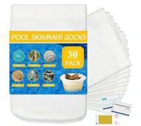 Confezione da 30 calzini riutilizzabili per skimmer da piscina, a rete fine, per cestino skimmer da 7,1 a 17,8 cm, sacchetti di ricambio elastici per raccogliere foglie, rami, detriti