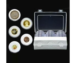 Confezione da 30 capsule per monete in plastica trasparente, con cuscinetti interni regolabili, contenitori rotondi per monete, per commemorazioni da 16 mm a 46 mm, con slot per le dita