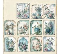 Confezione da 30 pezzi di carta vintage per scrapbooking, diari e progetti artistici, forniture creative (3 uccelli e fiori stagionali)