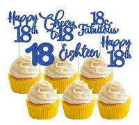 Confezione da 30 topper per cupcake con scritta "Happy 18th Birthday", blu scuro, glitterati, 18 favolosi applausi per 18 anni, decorazioni per torte per feste di compleanno