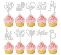 Confezione da 30 topper per cupcake con scritta in lingua inglese "He Asked She Said Yes", decorazioni per torte di fidanzamento con scritta "Miss to Mrs Love", per matrimoni, feste di fidanzamento