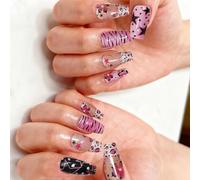 Confezione da 30 unghie finte in ABS con design a onde testurizzate e accenti di perle, per stili personalizzabili, unghie con stelle e zebre