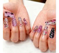 Confezione da 30 unghie finte in ABS con design a onde testurizzate e accenti di perle per stili personalizzabili unghie perlate