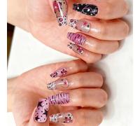 Confezione da 30 unghie finte in ABS con design a onde testurizzate e accenti di perle per stili personalizzabili per unghie floreali