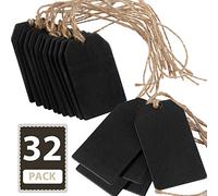 Confezione da 32 mini lavagnette in legno da appendere, etichette per lavagna, etichette per prezzi, etichette per fai da te, etichette decorative, etichette per messaggi, colore nero, 5 x 7,9 cm