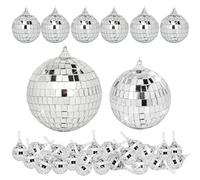 Confezione da 32 mini palline da discoteca di diverse dimensioni a specchio con corda da appendere, piccole palline da discoteca per feste a tema discoteca, topper per torte, DJ, club, Natale,
