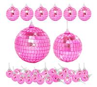 Confezione da 32 mini palline da discoteca di diverse dimensioni a specchio con corda da appendere, piccole palline da discoteca per feste a tema discoteca, topper per torte, DJ, club, Natale,