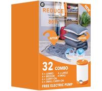 Confezione da 32 sacchetti sottovuoto con pompa elettrica, sacchetti per imballaggio in plastica, sacchetti salvaspazio per vestiti, materassi, coperte, piumini, cuscini, piumoni, piumoni, viaggi