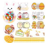 Confezione da 36 biglietti pasquali per bambini, con fionda di pollo volante, giocattoli da dito e coniglietti fai da te, uova e pulcini, con cupole in plastica, regalo di scambio per bomboniere