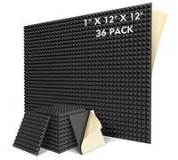Confezione da 36 pannelli autoadesivi in schiuma fonoassorbente per pareti, 30,5 x 30,5 x 2,5 cm, pannelli acustici ad alta densità, design a piramide, assorbono il suono ed eliminano gli echi