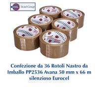 Confezione da 36 Rotoli Nastro da Imballo PP2536 Avana 50 mm x 66 m silenzioso