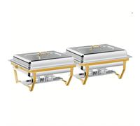 Confezione da 4/2 Chafing Dishes in acciaio inossidabile da 8 QT, set completo di scaldavivande for buffet con porta-combustibile for catering e feste(2 pack Silver)