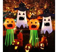 Confezione Da 4 Addobbi Halloween, Maniche a Vento Di Halloween Con Zucche, Halloween Decorazioni Esterno, Con Luci LED Bianche Calde per Giardino, Casa, Cortile, Patio - Terribile Atmosfera Di Festa
