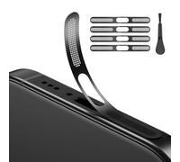 Confezione da 4 adesivi a rete antipolvere iPhone 16 Pro/16 Pro Max, 4 panni e 1 pennello, protezione altoparlanti, porta ricarica e sensori (titanio nero)