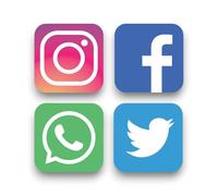Confezione da 4 adesivi piccoli per Instagram, Facebook, Twitter, WhatsApp, 8 cm x 8 cm, adesivi autoadesivi per furgoni e uffici