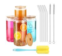 Confezione da 4 bicchiere con cannuccia, 500 ml con coperchio e bicchiere vetro con cannuccia, possono essere usati come bicchieri da cola, succhi, tè al latte, cocktail, caffè
