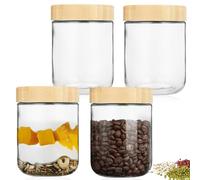 Confezione da 4 bicchieri Meal Prep: vasetti da 500 ml con coperchio a vite, Overnight Oats con coperchio, contenitori in vetro riutilizzabili per spezie, ermetici, fiocchi d'avena