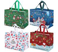 Confezione da 4 borse della spesa riutilizzabili per Natale, con manico, borsa regalo, borsa per la spesa per feste, eventi di Natale