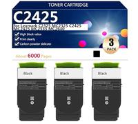 (Confezione da 4) C2425 Cartucce Toner ad altissima Capacità per Lexmark C2325 MC2325 C2425 MC2425 MC2535 MC2640 Stampanti, Stampa ad Alto Volume, Stampe Nitide, 6000 Pagine,Black-3 pack