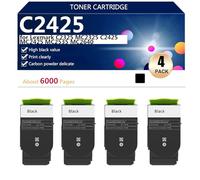 (Confezione da 4) C2425 Cartucce Toner ad altissima Capacità per Lexmark C2325 MC2325 C2425 MC2425 MC2535 MC2640 Stampanti, Stampa ad Alto Volume, Stampe Nitide, 6000 Pagine,Black-4 pack