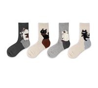 Confezione da 4 calzini divertenti da donna con gatto carino - Calzini in morbido cotone con disegni 3D a forma di gatto, elastici e comodi (stili assortiti)