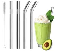 Confezione da 4 cannucce riutilizzabili in acciaio inox Boba in metallo, 26,5 × 1 cm, set di cannucce dritte in metallo con 1 pennello, ricambio per cannucce in metallo, per Bubble & Boba PearlsTea