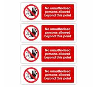 Confezione da 4 cartelli autoadesivi con scritta "No Unauthorised Persons Allowed Beyond This Point", 5 x 15 cm ciascuno (confezione da 4), orientamento orizzontale, rimovibili e lavabili, adesivi per