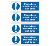 Confezione da 4 cartelli autoadesivi "Please Keep This Door Shut At All Times", 5 x 15 cm ciascuno (confezione da 4), orientamento orizzontale rimovibile e lavabile, adesivi per interni ed esterni