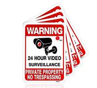 Confezione da 4 cartelli di videosorveglianza in metallo per la casa e l'esterno, in alluminio 17,8 x 25,4 cm, segnali di avvertimento per proprietà, telecamera di sicurezza per cortile e casa (8617)