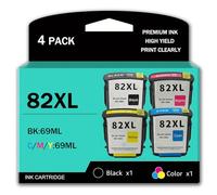 Confezione da 4 cartucce di Inchiostro ad Alta capacità da 69 ml 82XL (CH565A C4911A C4912A C4913A) di Ricambio per stampanti HP Designjet 500 500PS 800 800PS 815mfp 820mfp,4 Color-1Pack